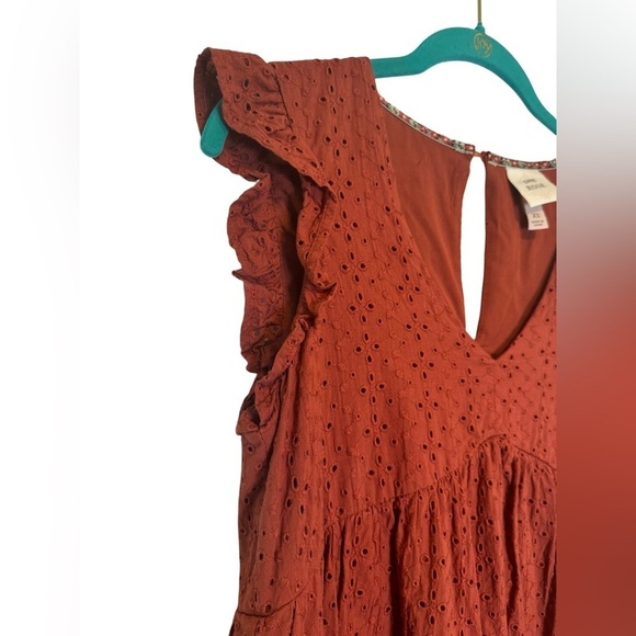 Knox Rose Burnt Orange Eyelet Flutter Sleeve V-Neck Dress Size XS - Picture 6 of 17